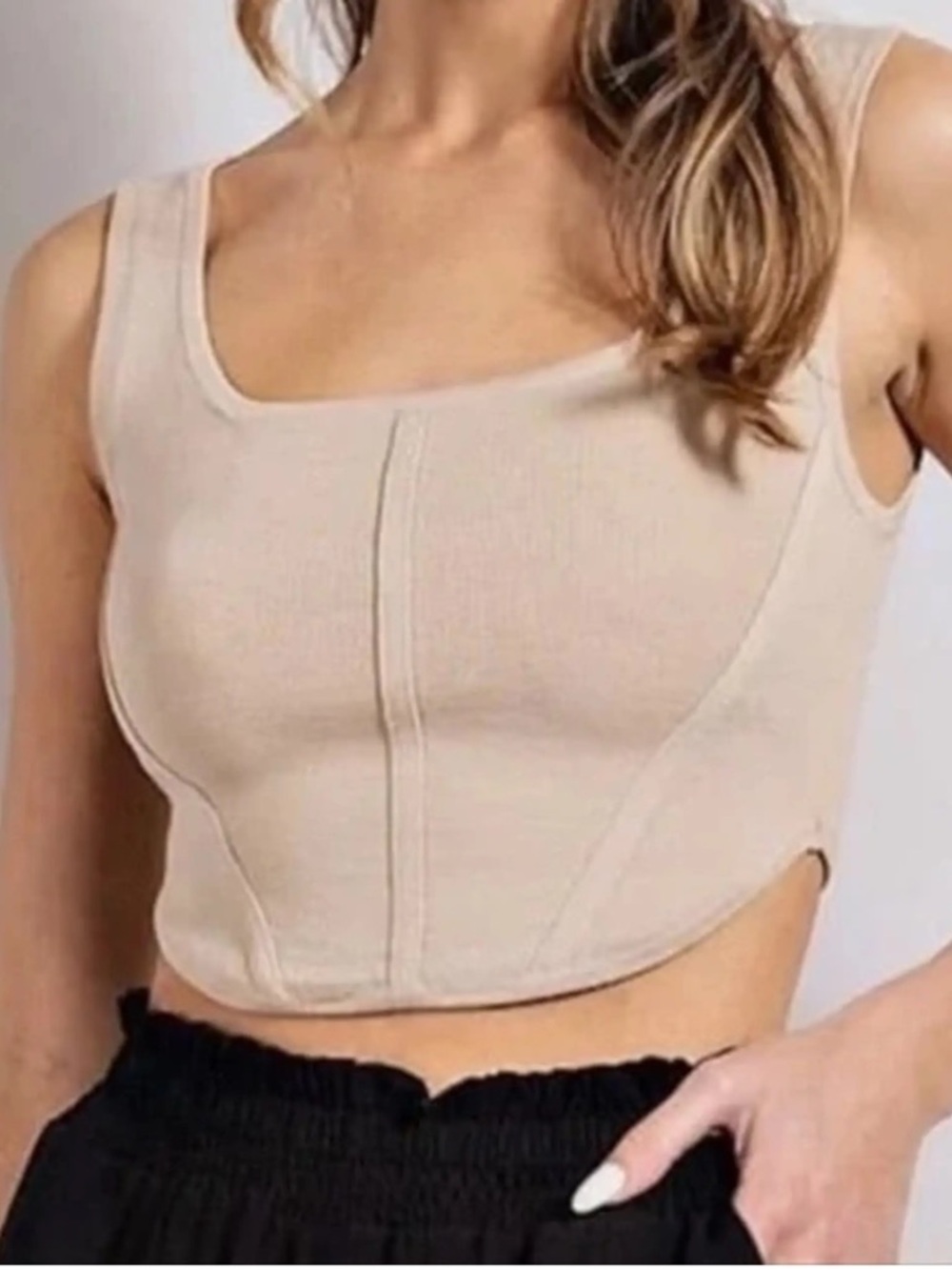 House of Harlow 1960 Knit Corset Top Beige Size S
